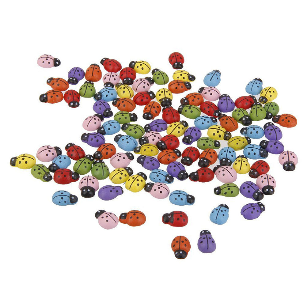 Art Craft Ladybug - 100 sztuk drewnianych miniatur biedronek, kolorowe